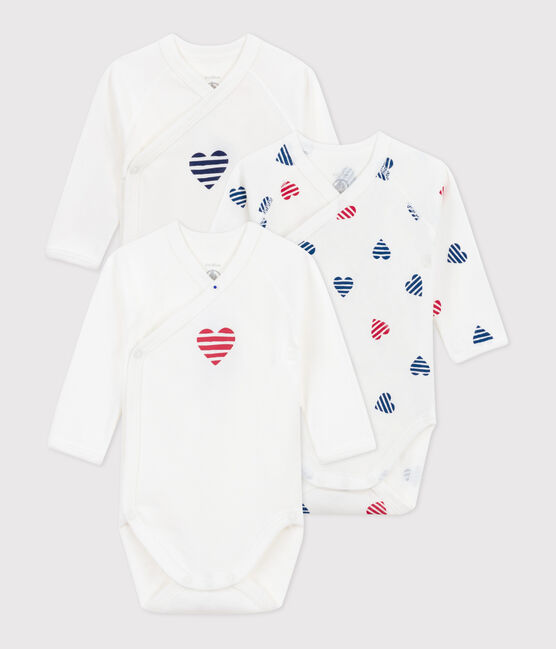 Set da 3 body incrociati a maniche lunghe in cotone con cuori a righe neonato variante 1