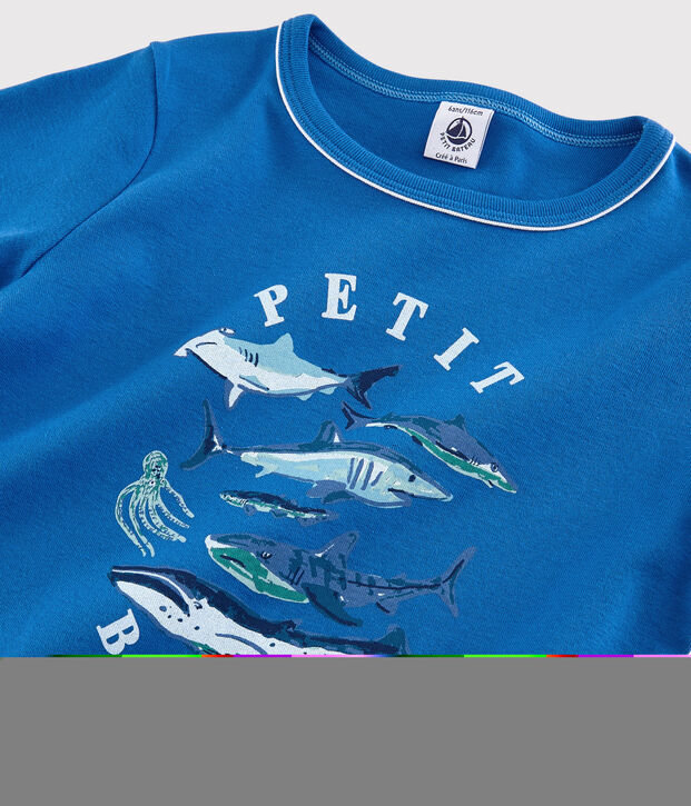 Pigiama corto animali marini bambino in cotone blu/multicolore