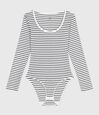 Body in cotone ed elastan a righe donna