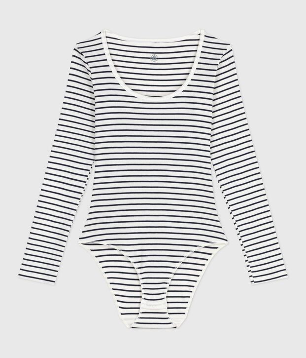Body in cotone ed elastan a righe donna bianco/blu