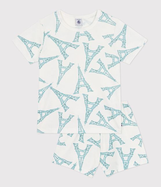 Pigiama corto in cotone con stampa Tour Eiffel bambino bianco MARSHMALLOW/bianco MULTICO