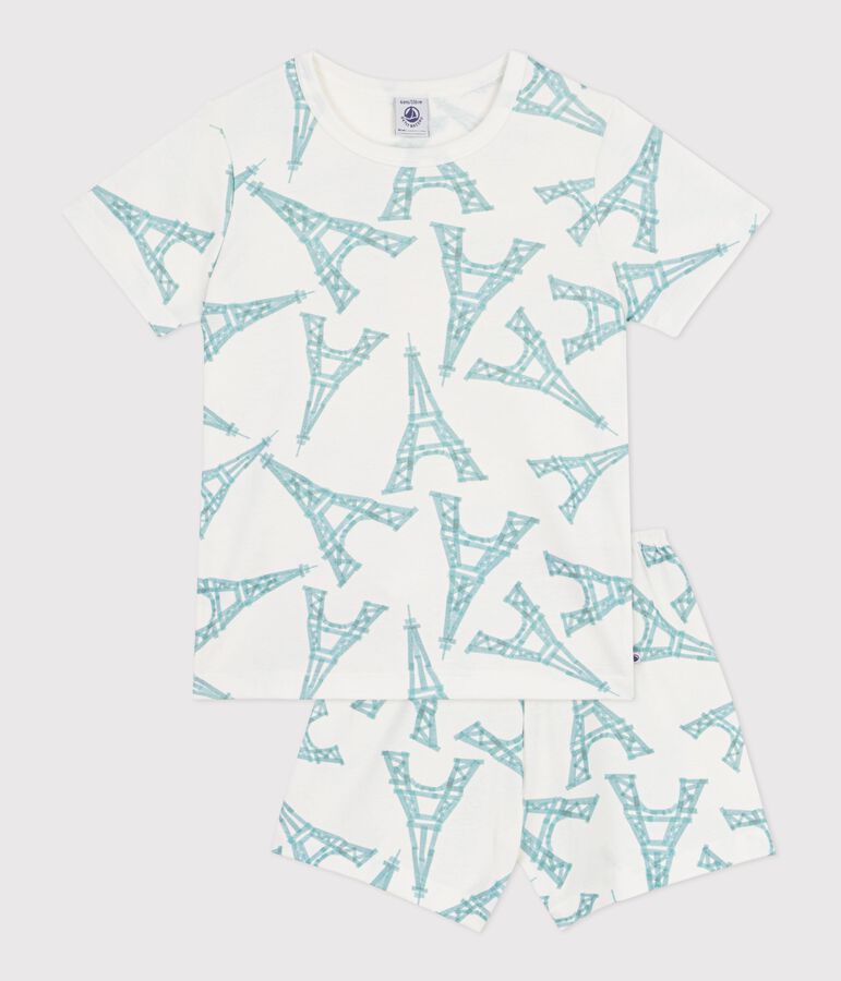 Pigiama corto in cotone con stampa Tour Eiffel bambino bianco/multicolore
