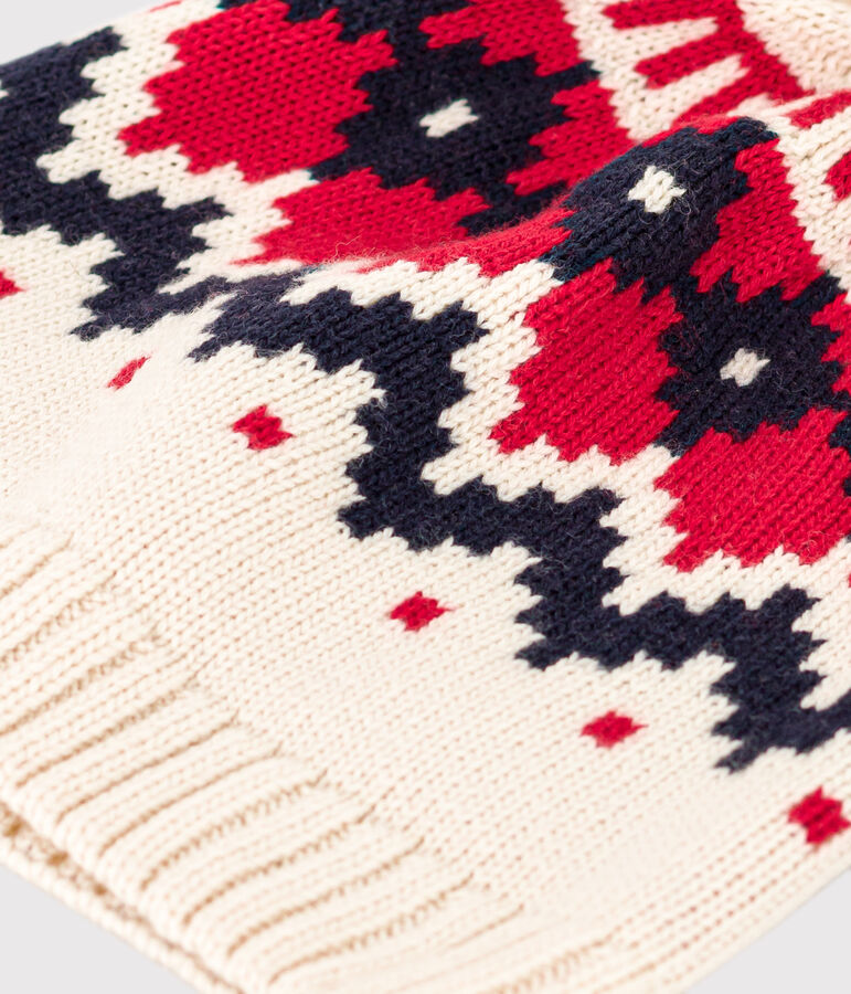 Cuffietta in lana jacquard bambino ecru/multicolore