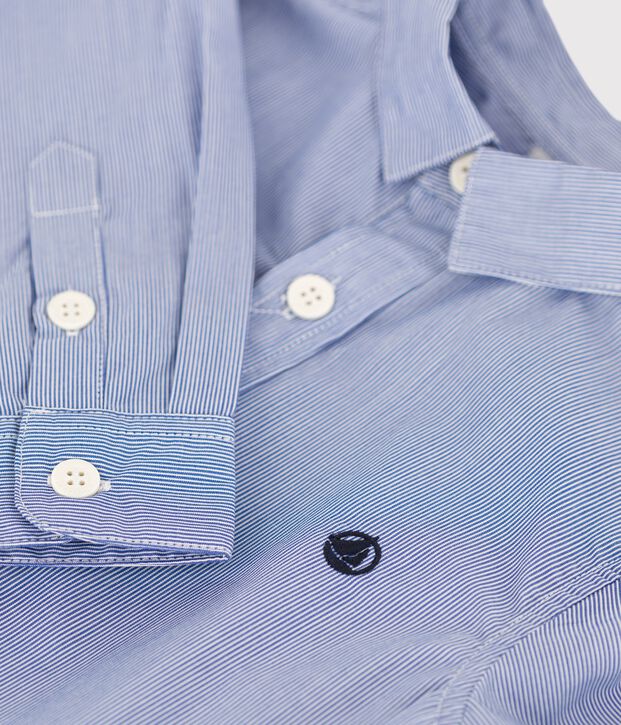 Camicia in popeline bambino blu/bianco