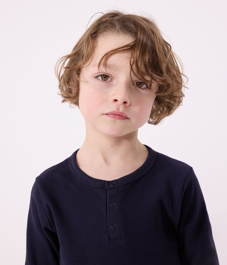 Pigiama in cotone tinta unita bambino blu