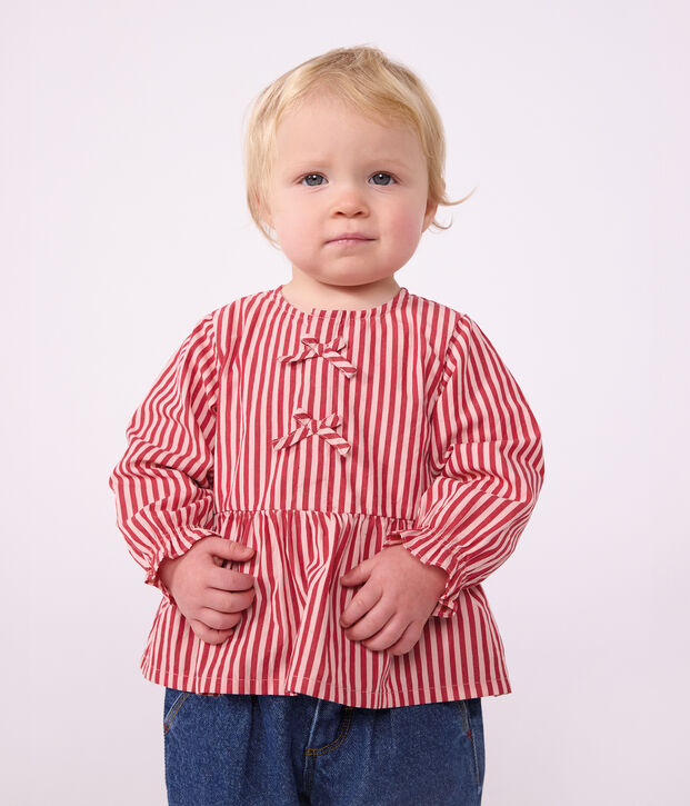 Blusa a maniche lunghe in cotone a righe neonato rosa/rosa