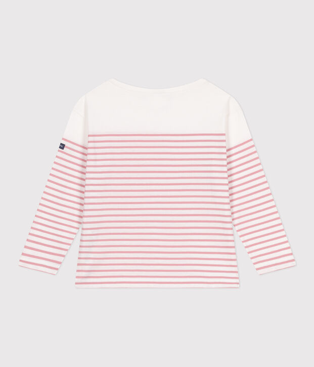 Marini&egrave;re a maniche lunghe in cotone bambino bianco/rosa