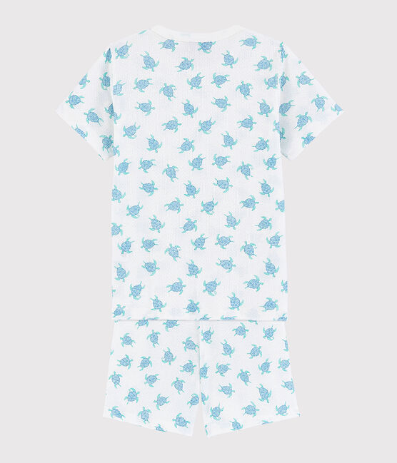 Pigiama corto tartarughe bambino-bambina in cotone ultraleggero bianco MARSHMALLOW/bianco MULTICO