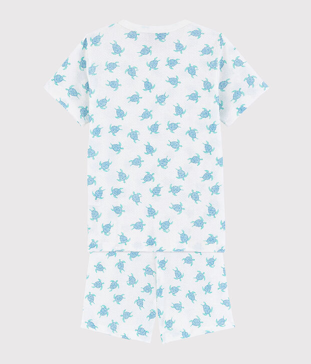 Pigiama corto tartarughe bambino-bambina in cotone ultraleggero bianco/multicolore