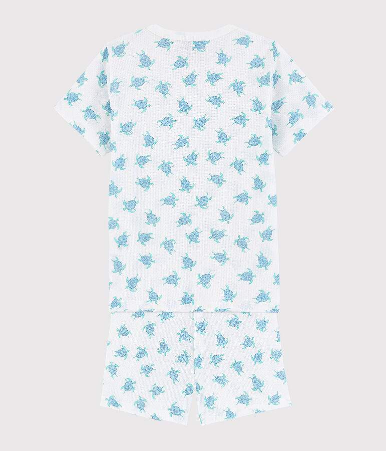 Pigiama corto tartarughe bambino-bambina in cotone ultraleggero bianco MARSHMALLOW/bianco MULTICO
