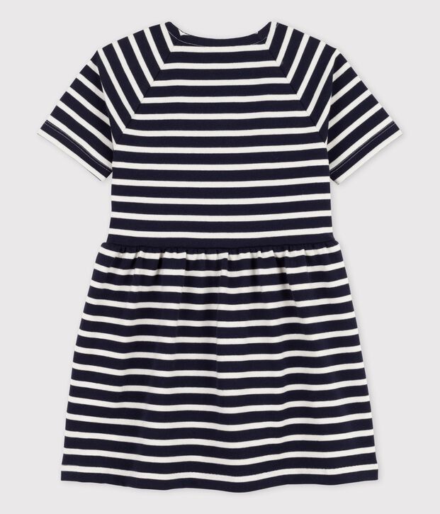 Abito bambina a maniche corte in cotone blu/bianco
