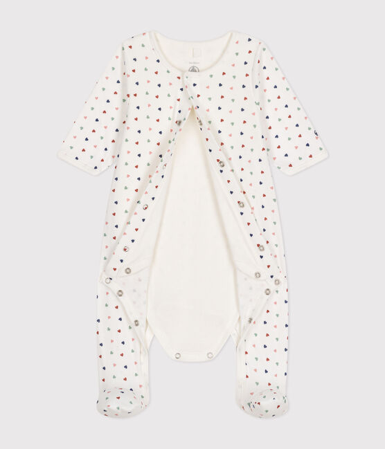 Bodyjama stampa cuoricini in tubique bebè bianco MARSHMALLOW/bianco MULTICO