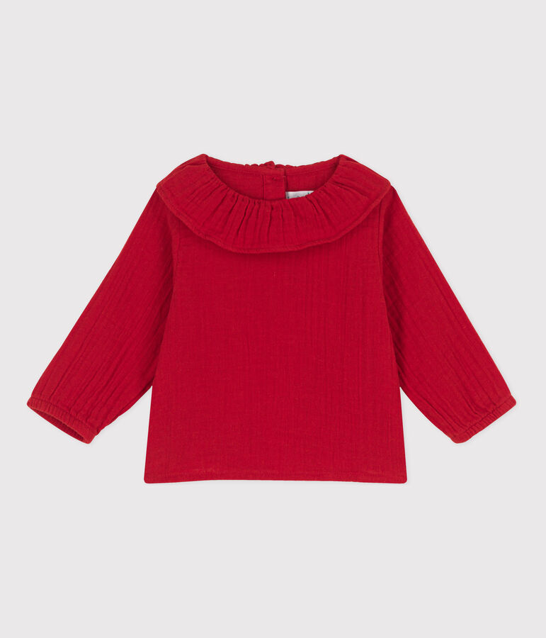 Blusa a maniche lunghe in garza di cotone per neonati rosso