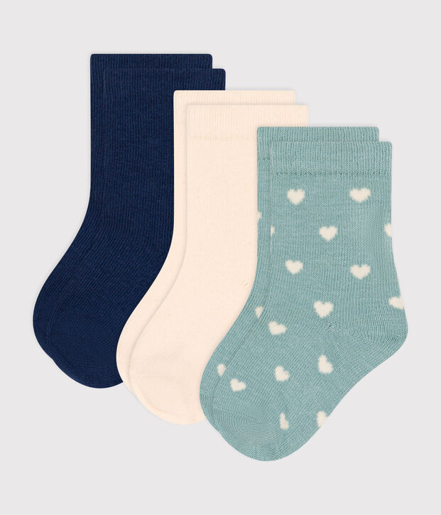 3 paia di calzini in cotone a cuoricini neonato multicolore