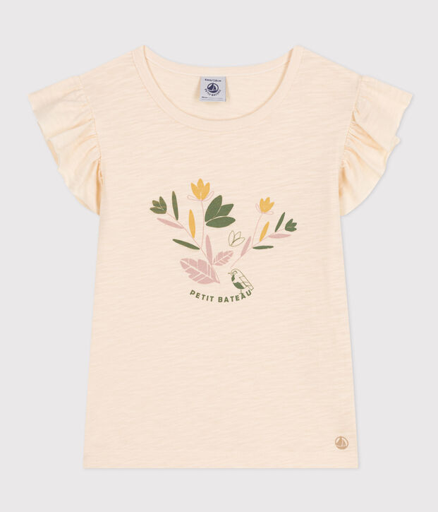 T-shirt in jersey fiammato bambina ecru