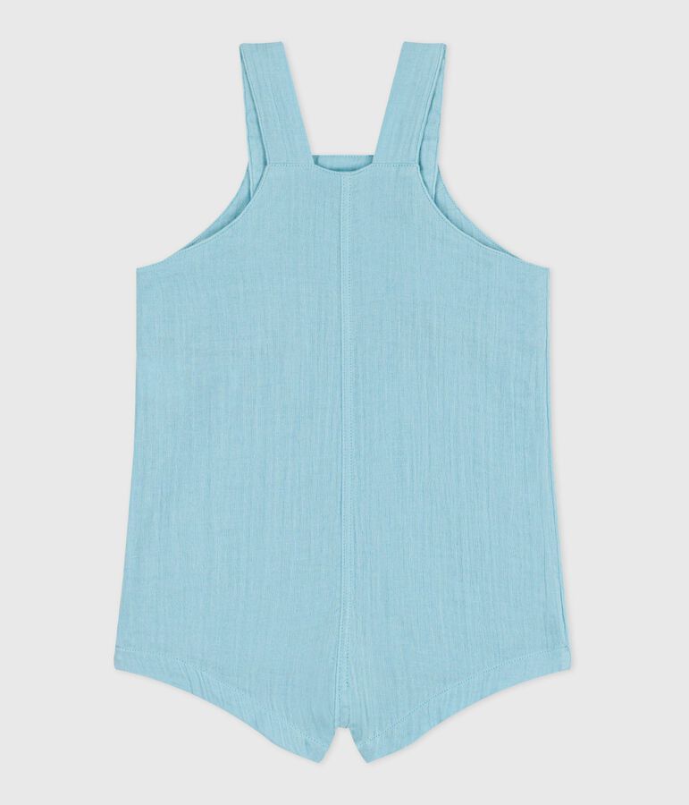 Salopette corta in garza di cotone tinta unita neonato blu