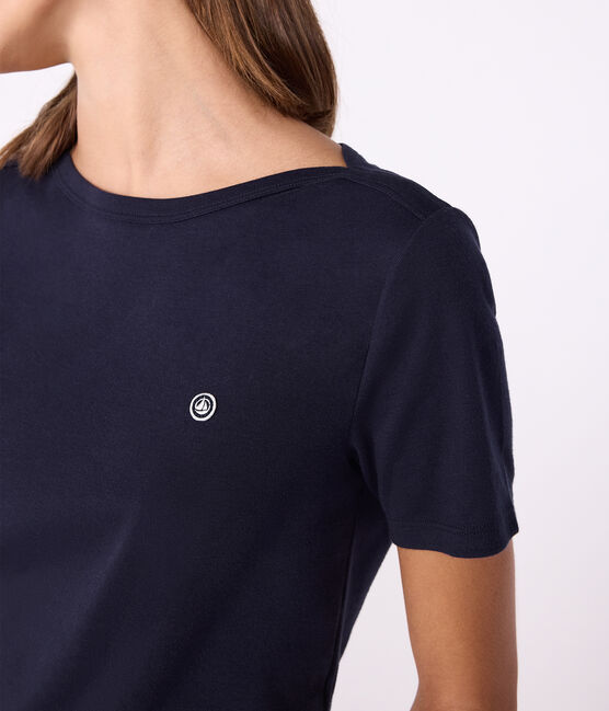 Iconica T-shirt da donna con collo da ammiraglio in cotone  blu SMOKING