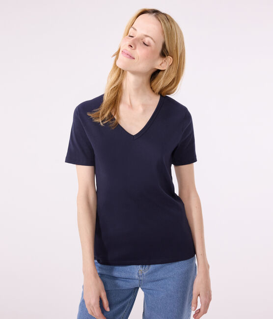 T-shirt Iconica a maniche corte a coste tinta unita donna blu SMOKING