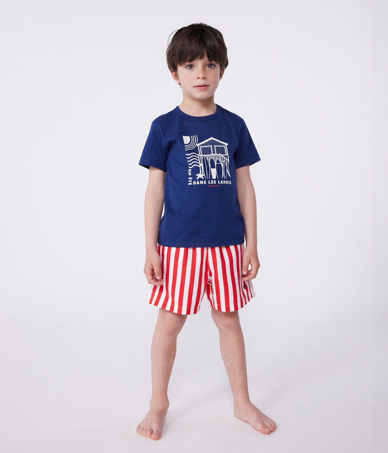 T-shirt a maniche corte in cotone con stampa bambino blu