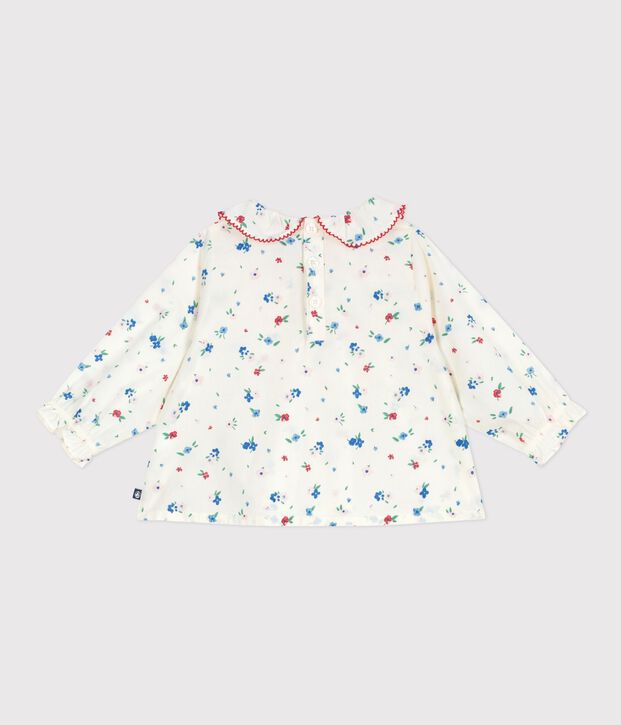 Blusa a maniche lunghe in cotone con stampa a fiori neonata bianco/multicolore