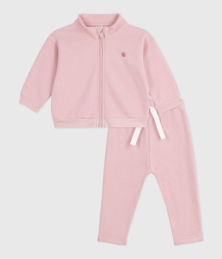 Set per neonato composto da felpa e pantaloni in cotone tinta unita rosa
