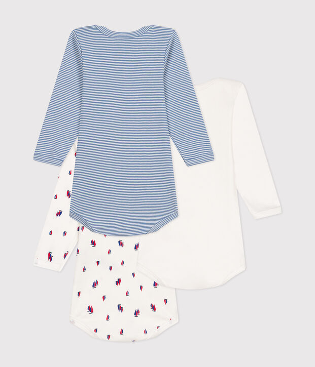 Confezione da 3 body a maniche lunghe in cotone con stampa regata neonato multicolore