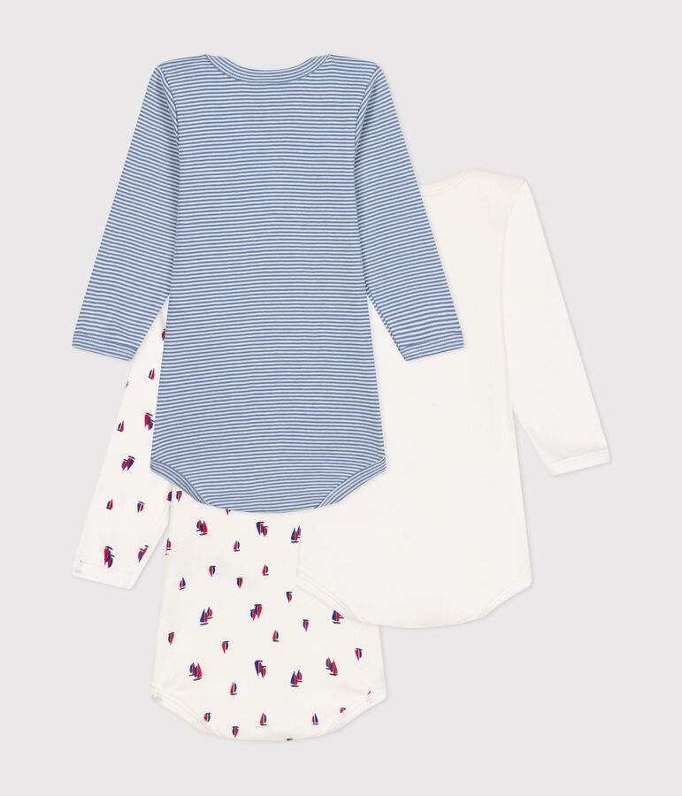 Confezione da 3 body a maniche lunghe in cotone con stampa regata neonato multicolore