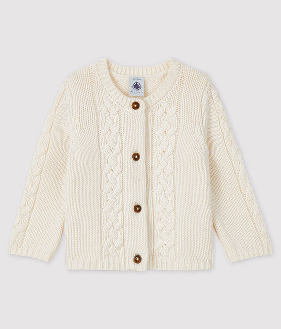 Cardigan lana e cotone bebè bianco MARSHMALLOW