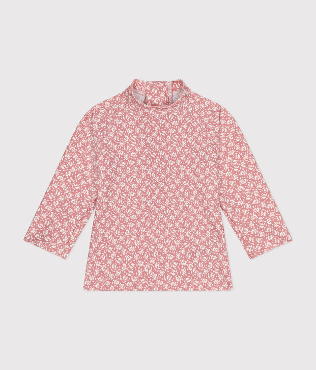 T-shirt da spiaggia anti uv beb&egrave; rosa/bianco