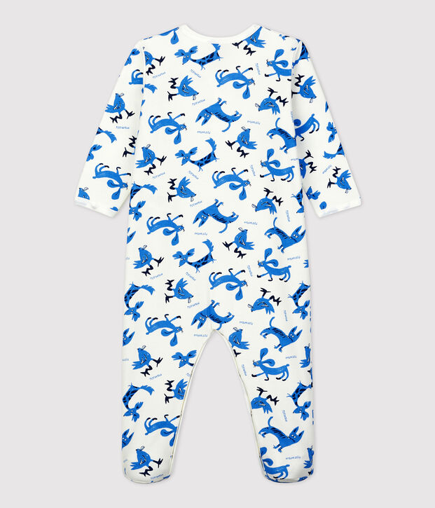 Tutina pigiama beb&egrave; fantasia in molleton bianco/multicolore