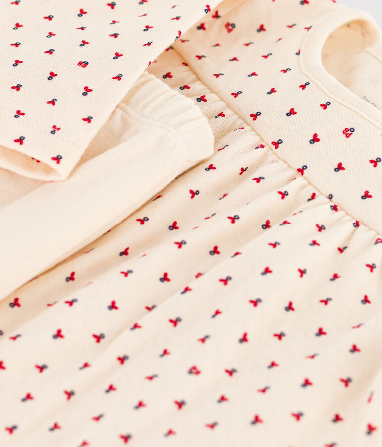 Abito e leggins beb&egrave; in tubique di cotone stampato ecru/multicolore