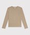 T-shirt a maniche lunghe in cotone tinta unita donna beige