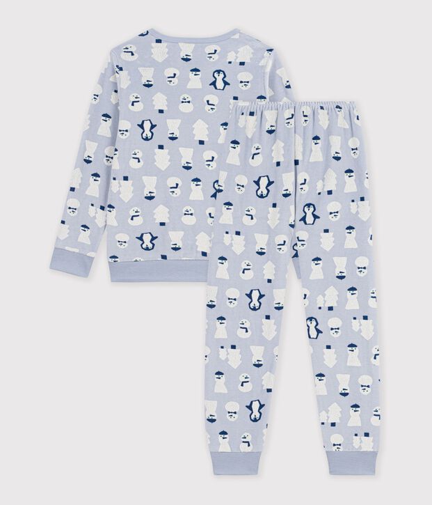 Pigiama in ciniglia con pupazzo di neve stampato bambino blu/multicolore