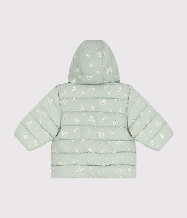 Piumino con cappuccio ritraibile e stampa neonato verde/multicolore