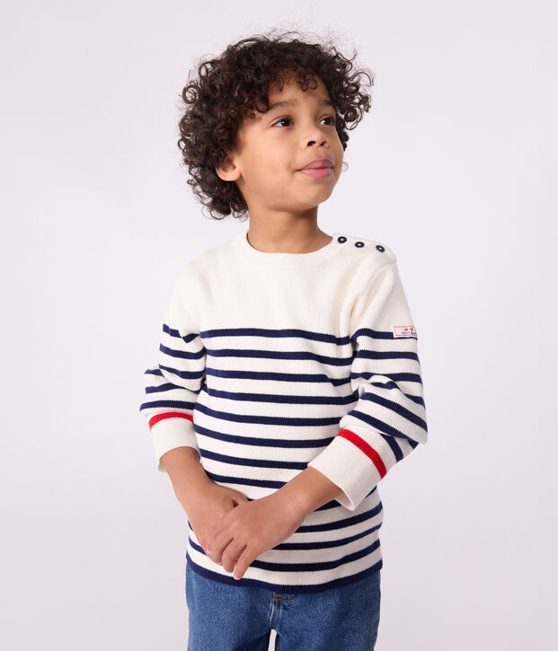Pullover in misto lana e cotone a righe bambino blu/blu