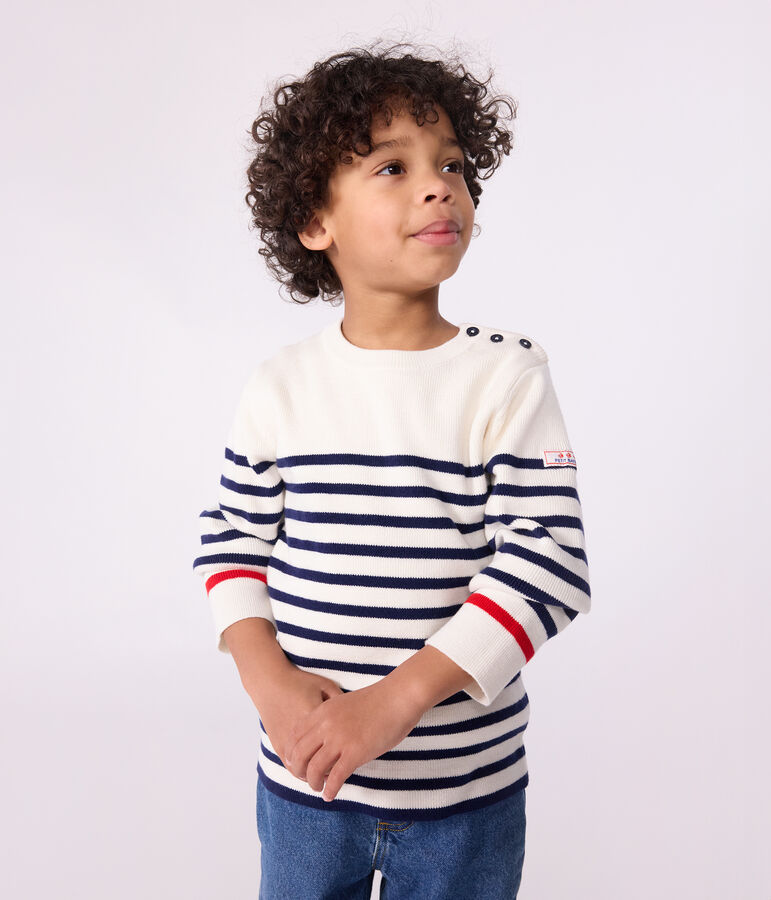 Pullover in misto lana e cotone a righe bambino blu/blu