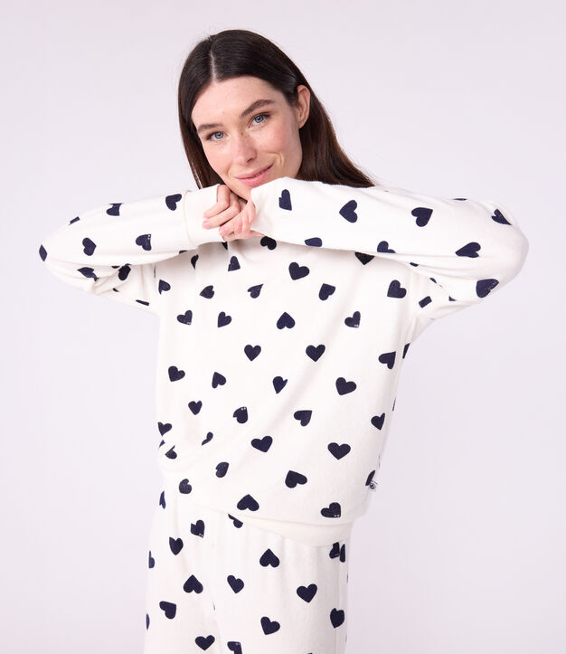 Pigiama in spugna di cotone con stampa a cuori donna blu/blu