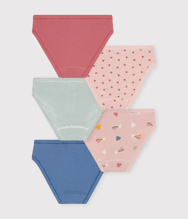 Confezione da 5 slip bambino in cotone a cuori multicolore