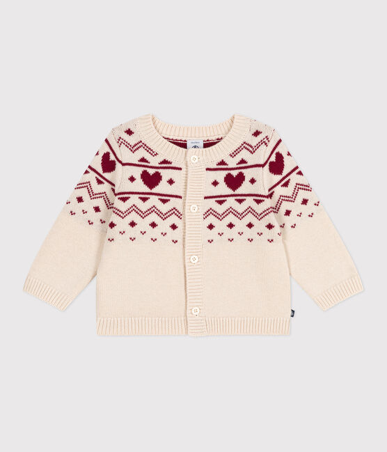 Cardigan in maglia di misto lana e cotone con motivo a cuori neonata ecru AVALANCHE/ AMARANTE
