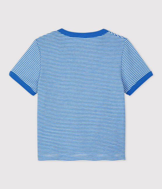 T-shirt bebè a maniche corte millerighe in cotone biologico blu BRASIER/grigio MARSHMALLOW