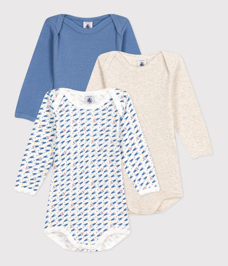 Confezione da 3 body a maniche lunghe in cotone con razzo stampato neonato multicolore