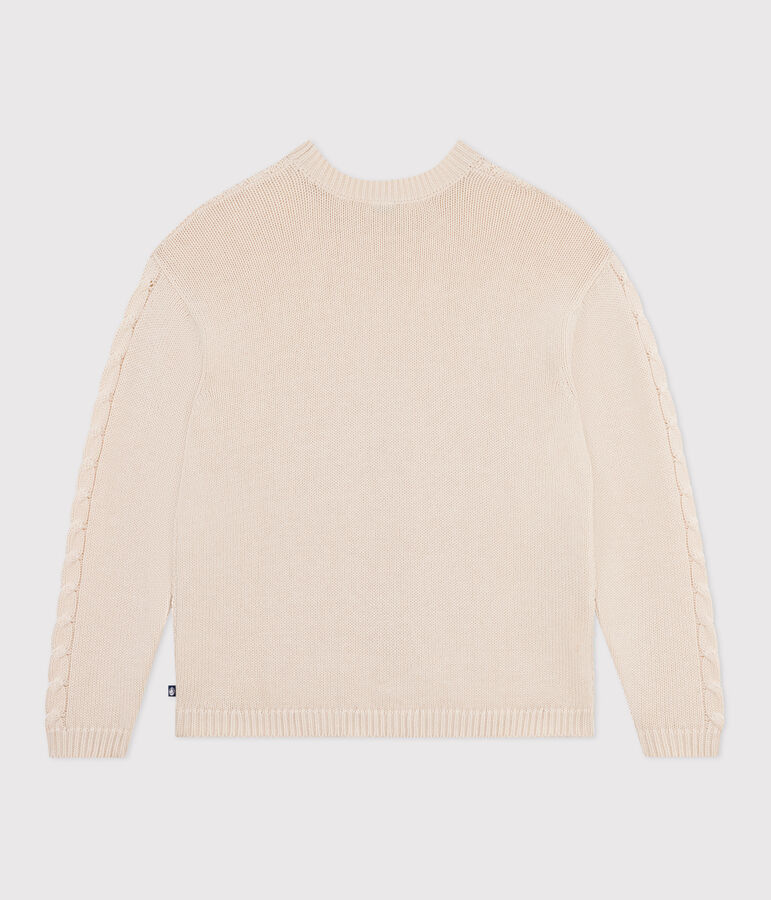 Maglione in misto lana e cotone tinta unita a trecce donna ecru