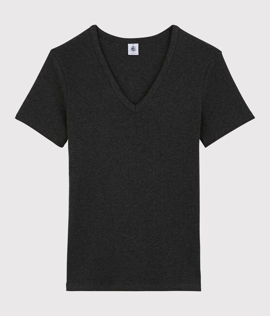 T-shirt scollo a V iconica in cotone Donna grigio CITY CHINE
