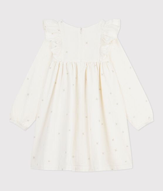 Abito a maniche lunghe in velluto tinta unita bambina ecru MILK/ ARGENT