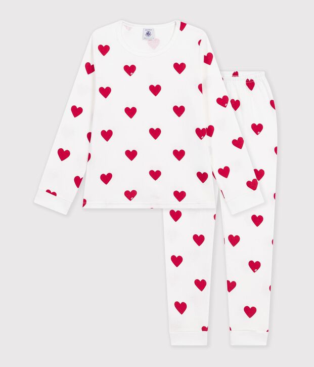 Pigiama per bambini in cotone con stampa a cuori bianco/rosso