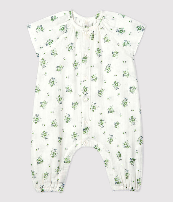 Tutina lunga bebè a fiori in garza di cotone biologico bianco MARSHMALLOW/bianco MULTICO