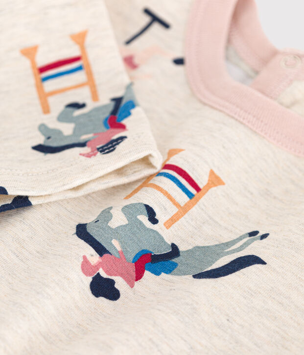 T-shirt a maniche lunghe in jersey sottile neonato beige/multicolore