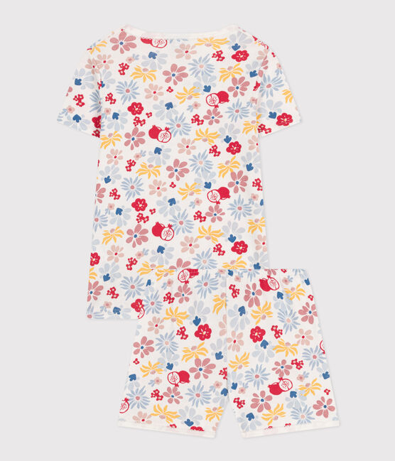 Pigiama short fantasia a fiori in cotone bambino bianco MARSHMALLOW/bianco MULTICO