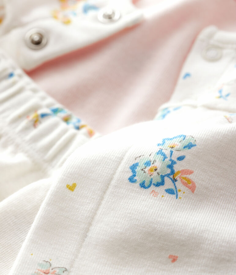 Completo 3 pezzi bimba a coste bianco/multicolore