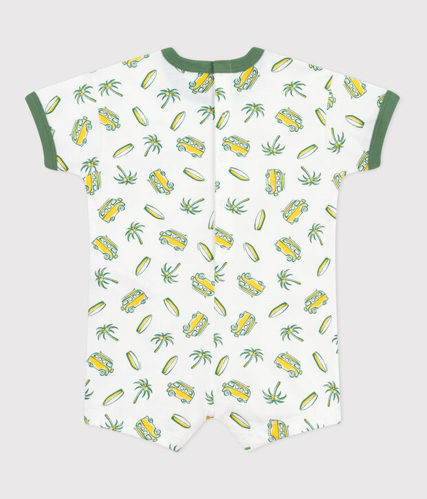 Tutina corta a maniche corte in cotone con surf stampati neonato bianco/multicolore